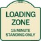 Signmission Loading Zone 15 Minutes Standing Heavy-Gauge Aluminum Architectural Sign, 18" x 18", TG-1818-24550 A-DES-TG-1818-24550 - alternate 1